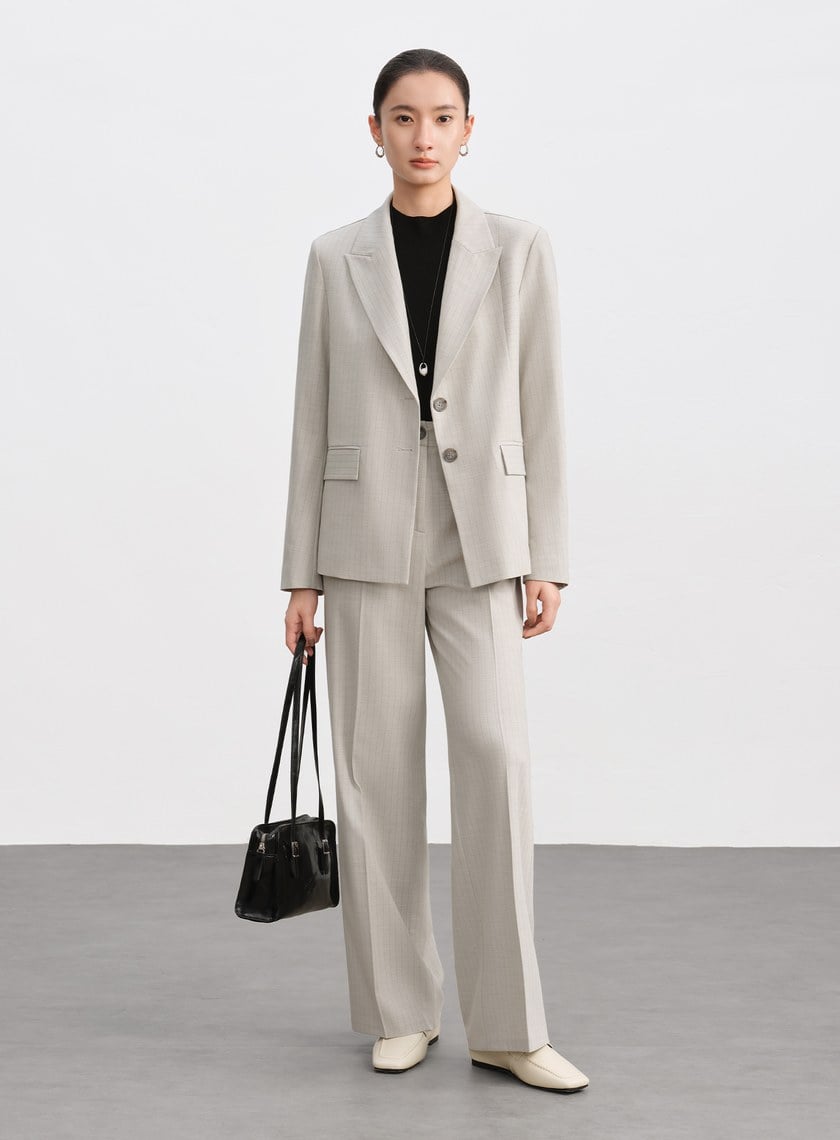 都會條紋不對稱剪裁西裝外套