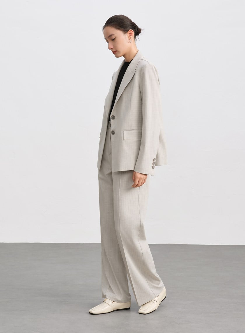 都會條紋不對稱剪裁西裝外套