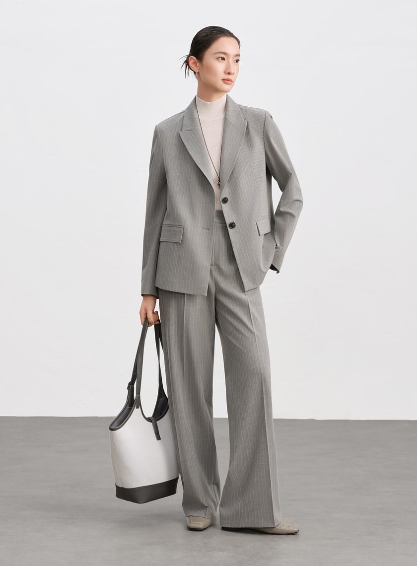 都會條紋不對稱剪裁西裝外套