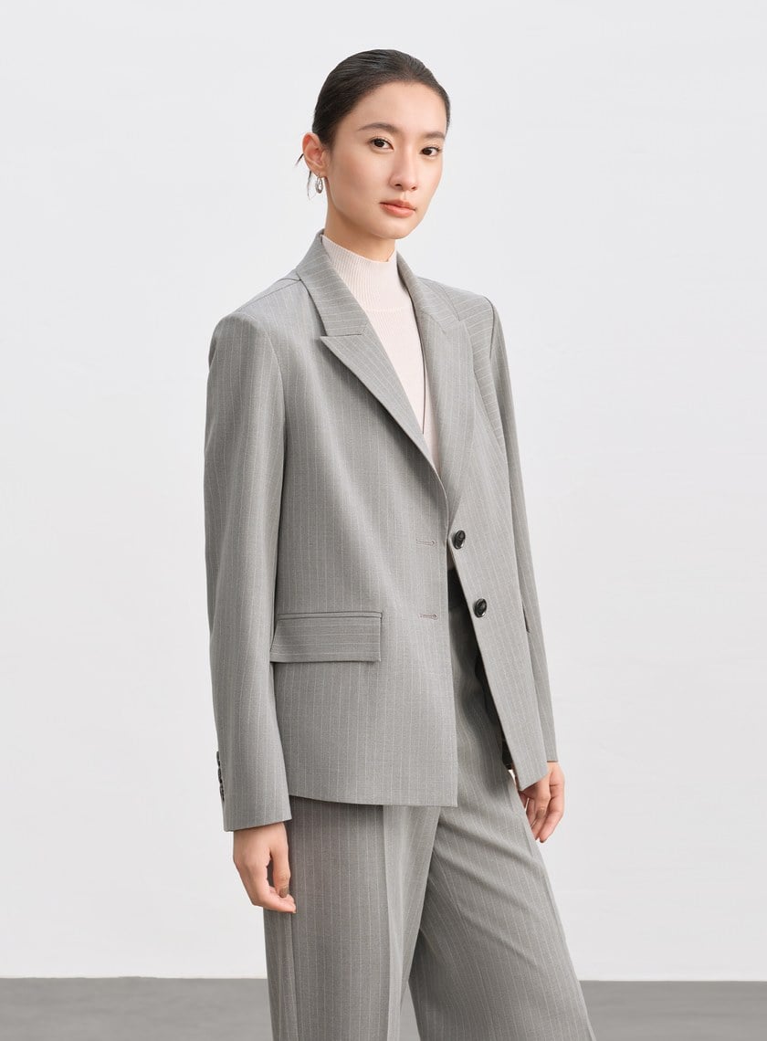 都會條紋不對稱剪裁西裝外套