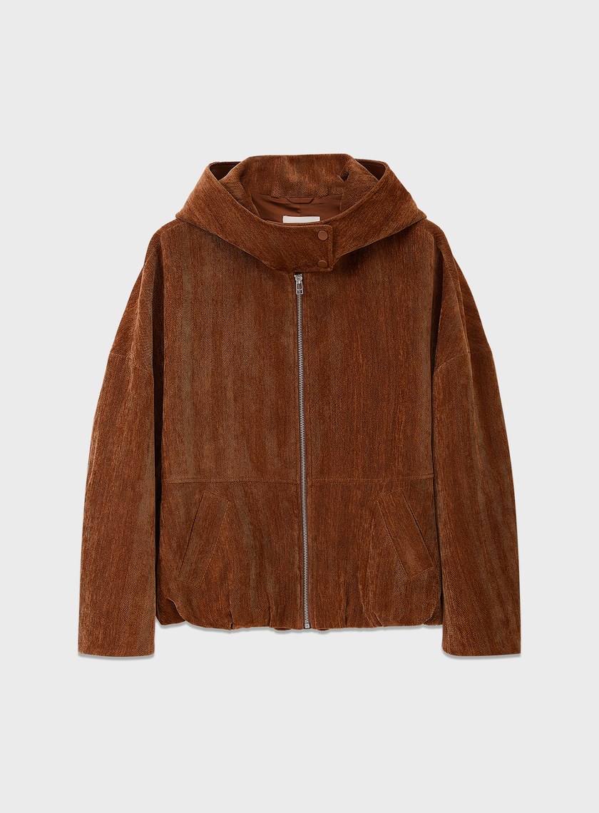 絨面連帽繭型休閒外套