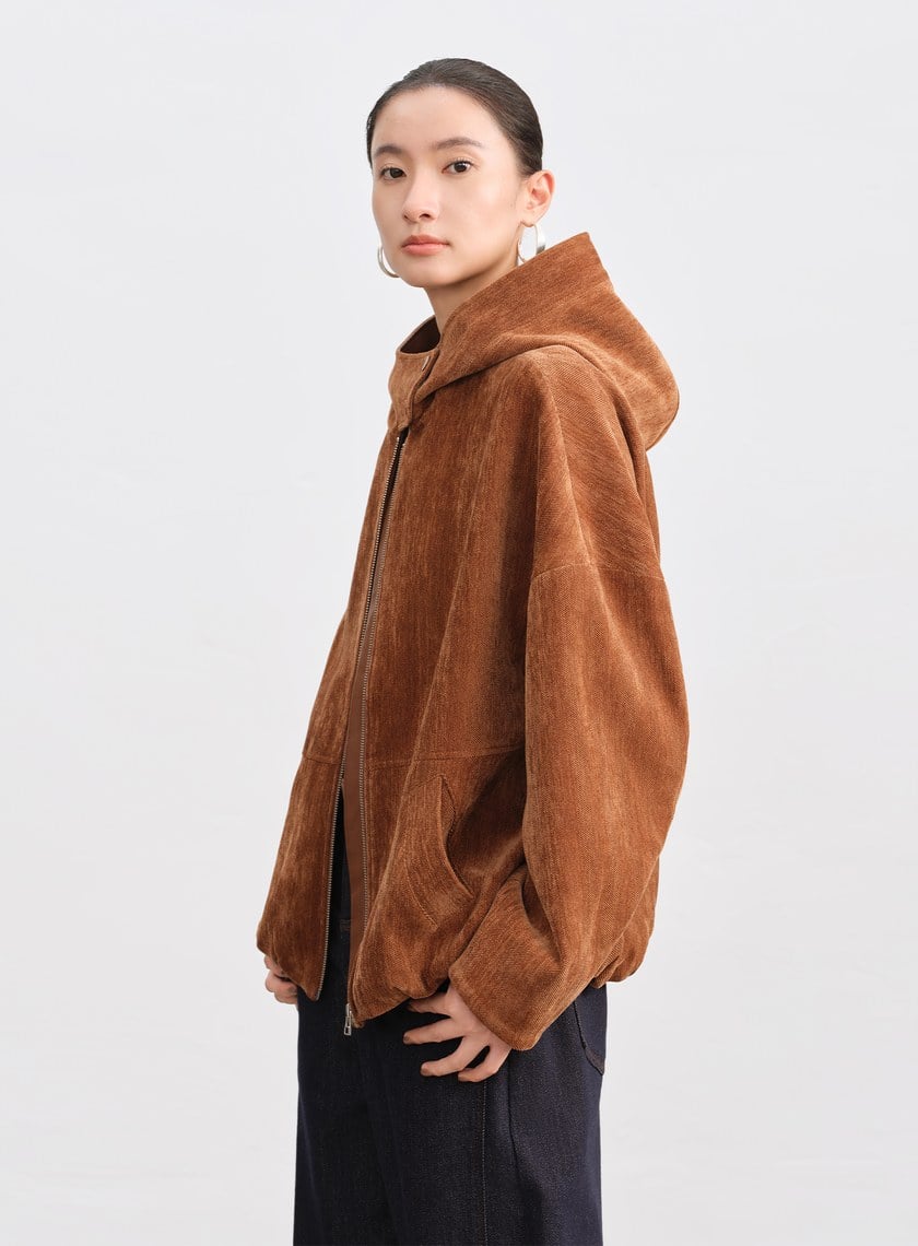 絨面連帽繭型休閒外套