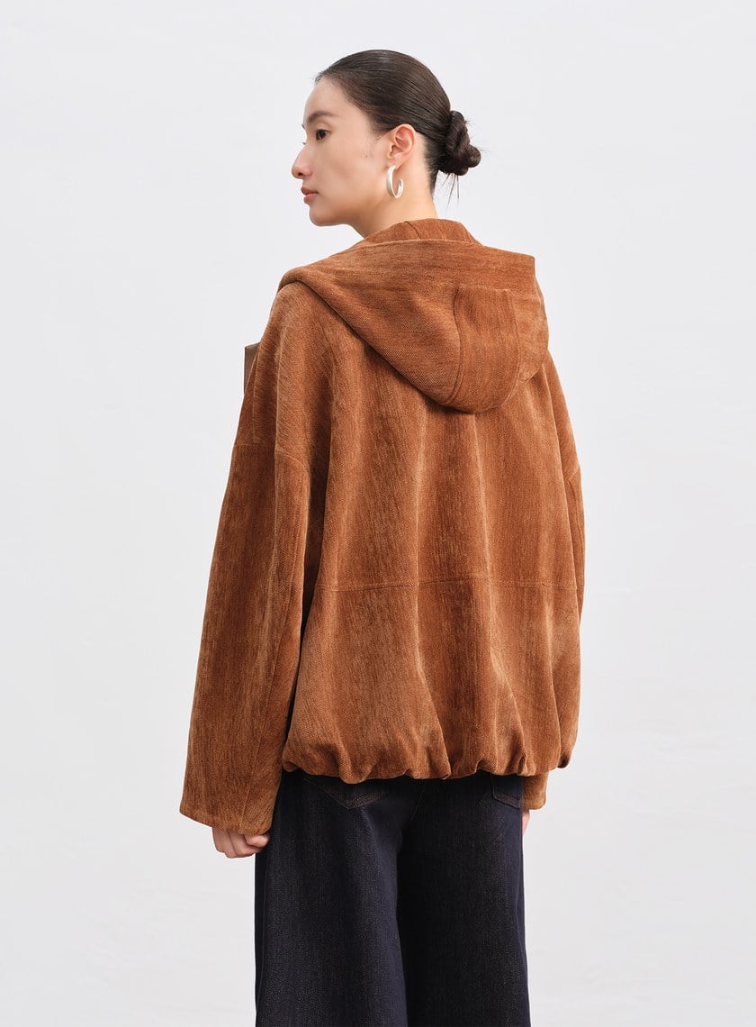 絨面連帽繭型休閒外套