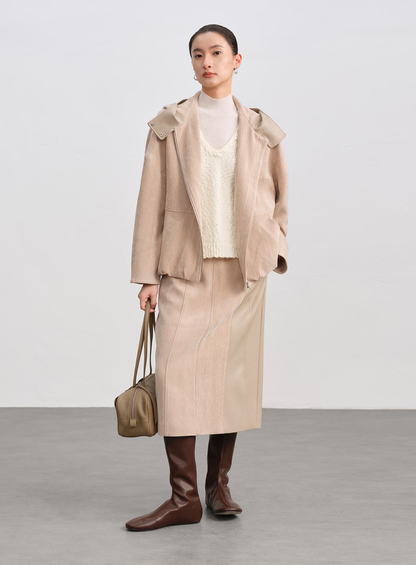 絨面連帽繭型休閒外套