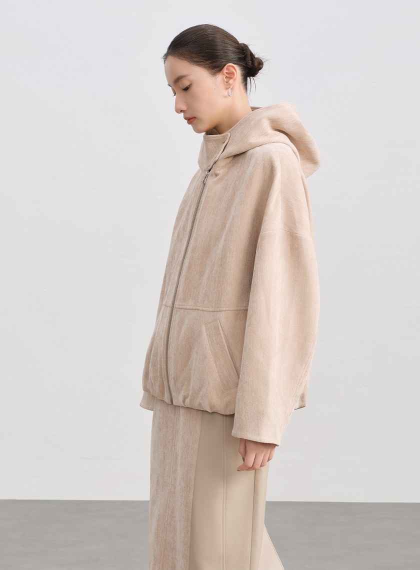 絨面連帽繭型休閒外套