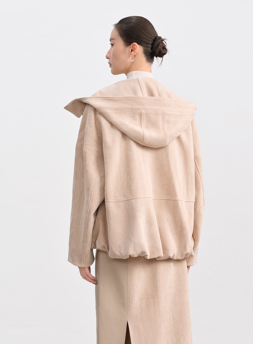 絨面連帽繭型休閒外套