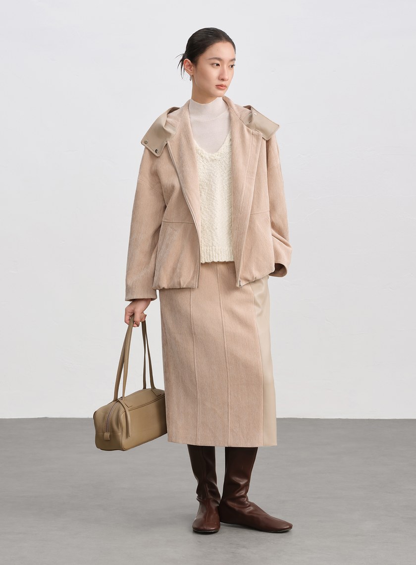 絨面連帽繭型休閒外套