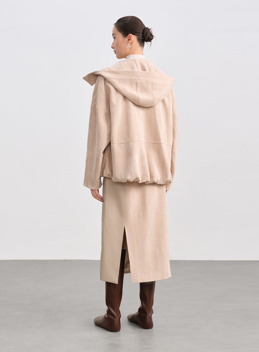 絨面連帽繭型休閒外套