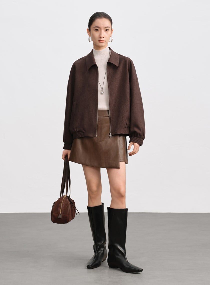 經典寬鬆落肩拉鍊夾克