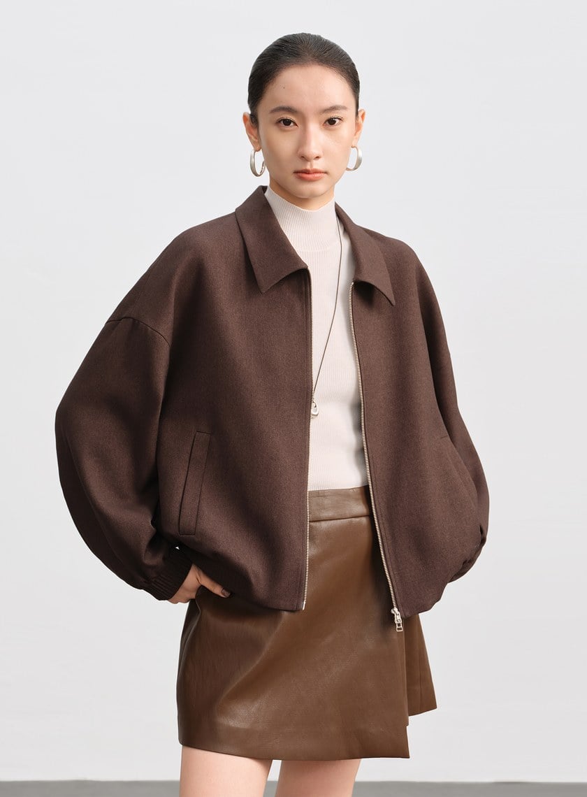 經典寬鬆落肩拉鍊夾克