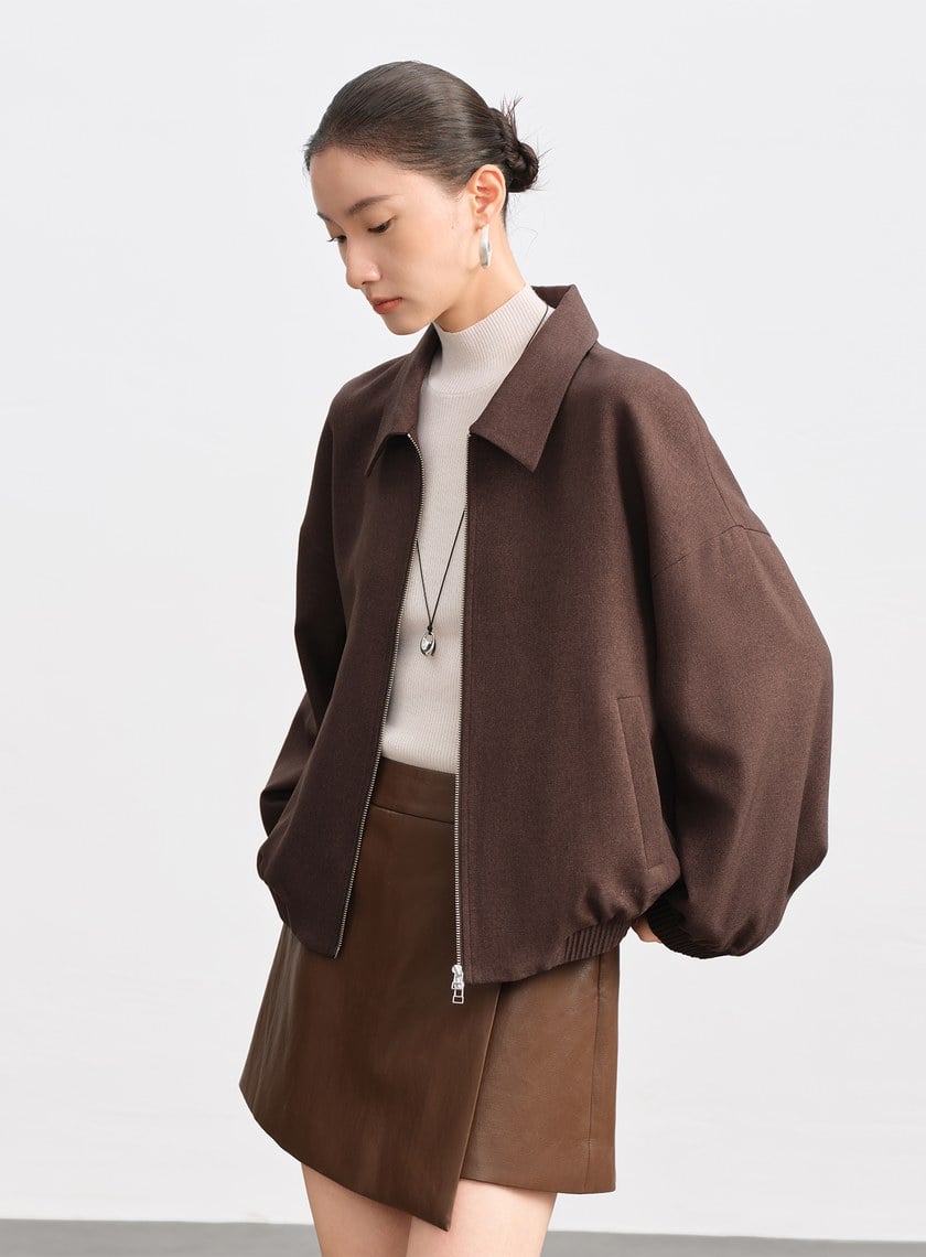 經典寬鬆落肩拉鍊夾克
