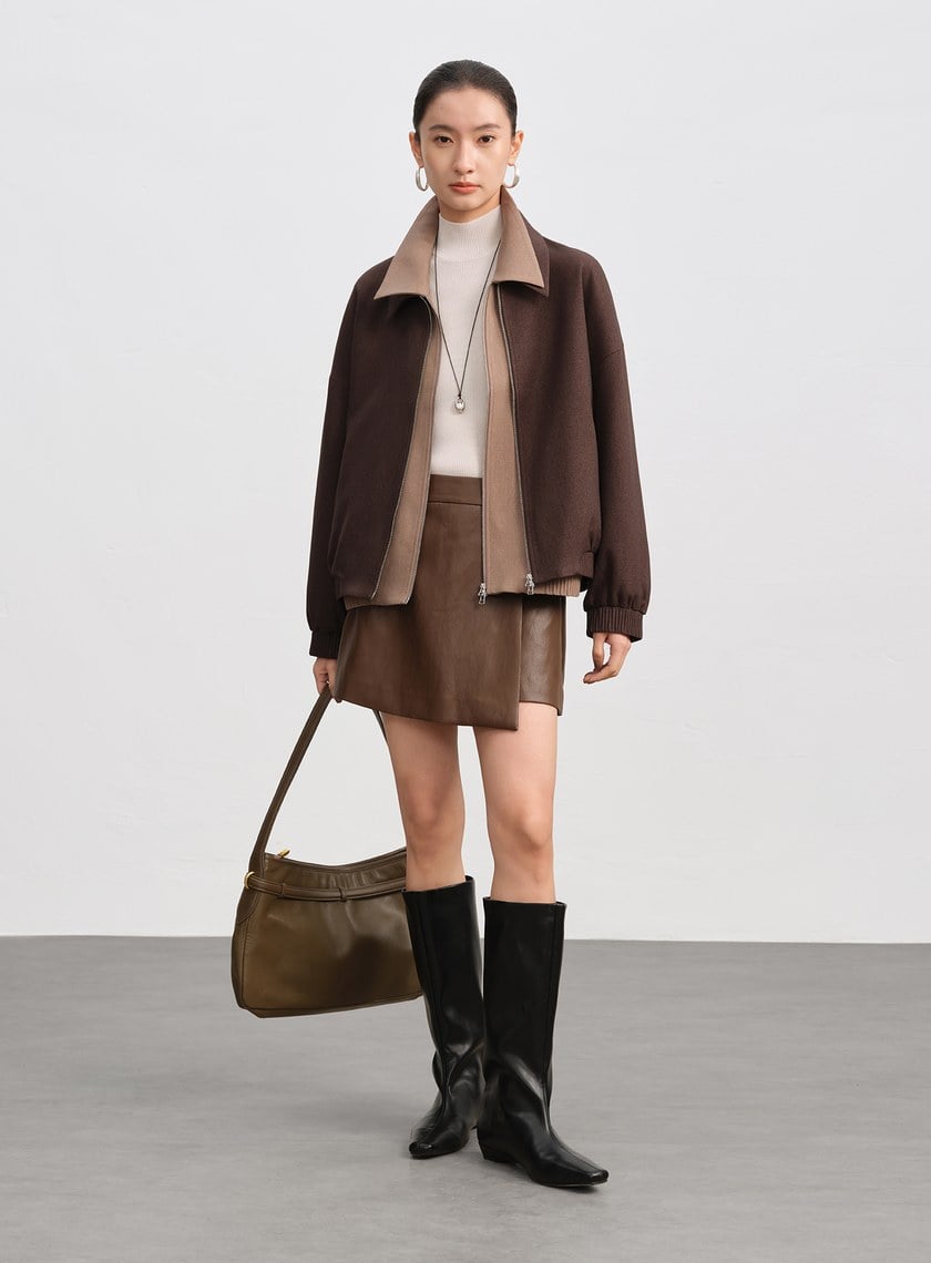 經典寬鬆落肩拉鍊夾克