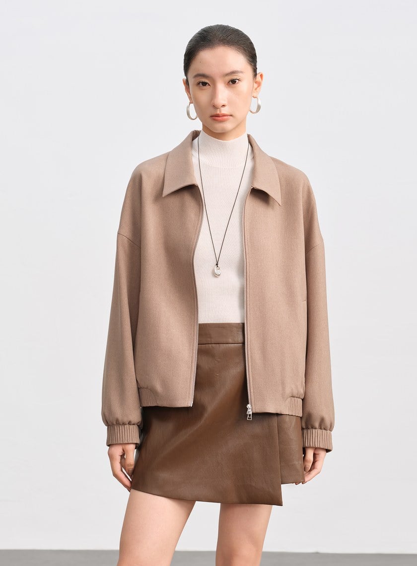 經典寬鬆落肩拉鍊夾克