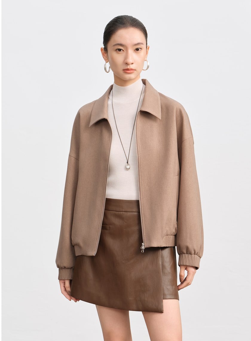 經典寬鬆落肩拉鍊夾克