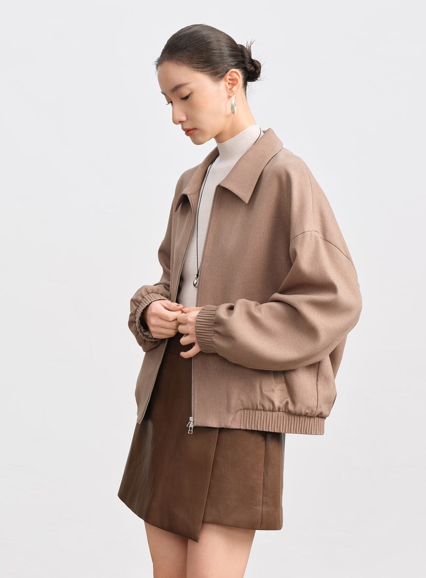 經典寬鬆落肩拉鍊夾克