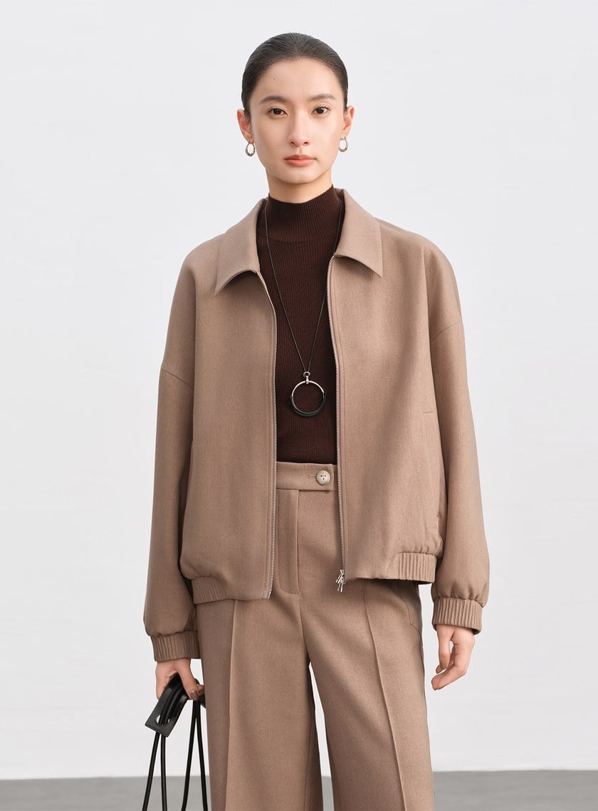 經典寬鬆落肩拉鍊夾克