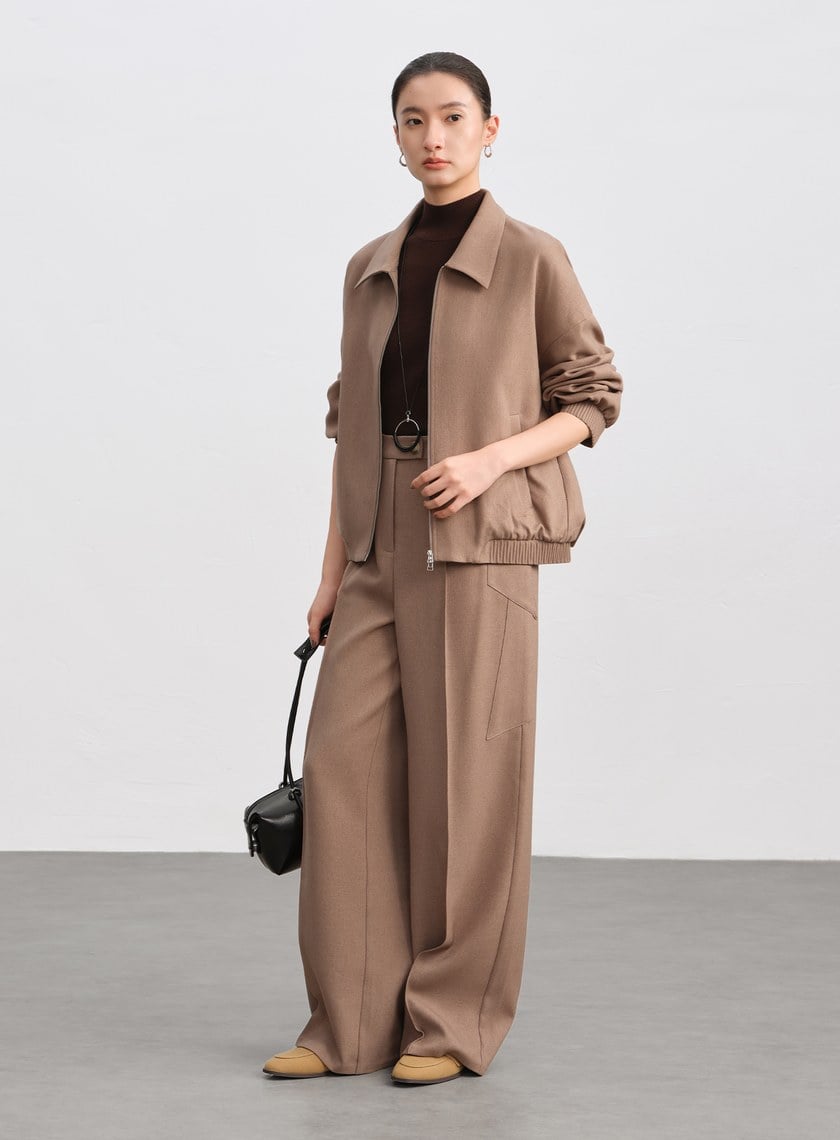 經典寬鬆落肩拉鍊夾克