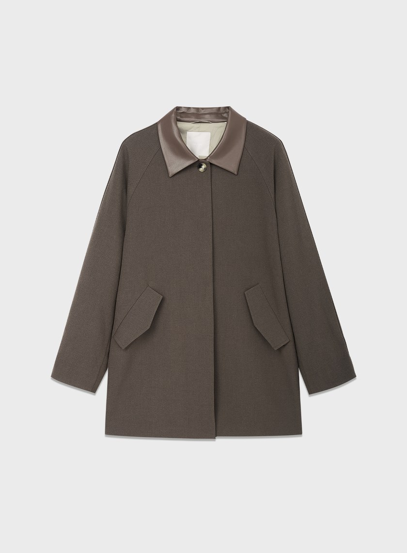 格紋拼接巴恩風中長版風衣