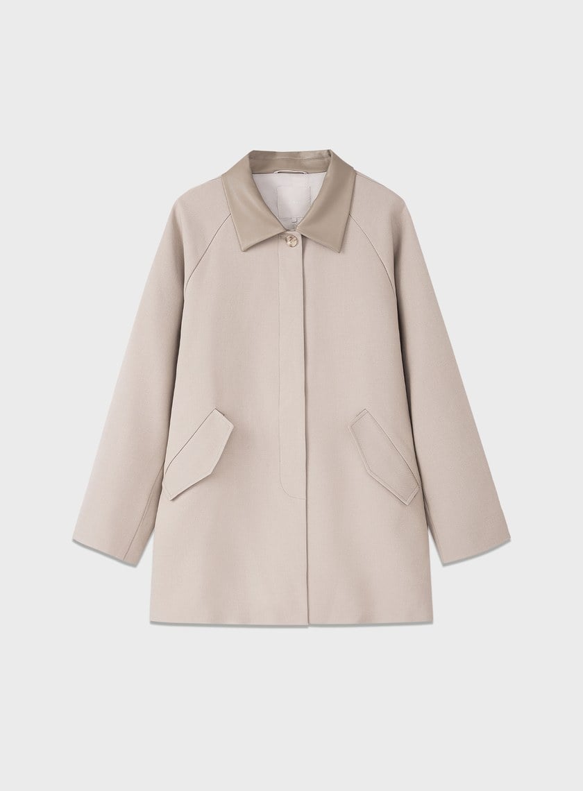 格紋拼接巴恩風中長版風衣