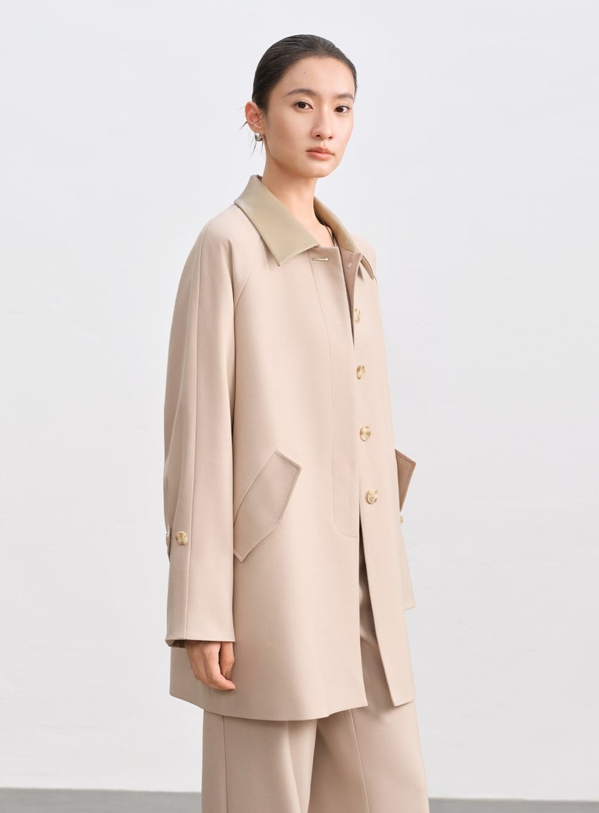 格紋拼接巴恩風中長版風衣