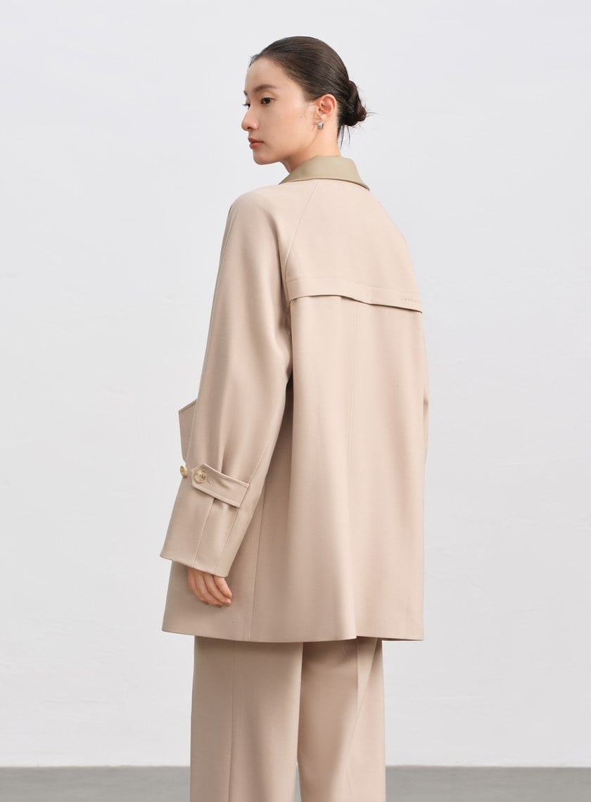 格紋拼接巴恩風中長版風衣