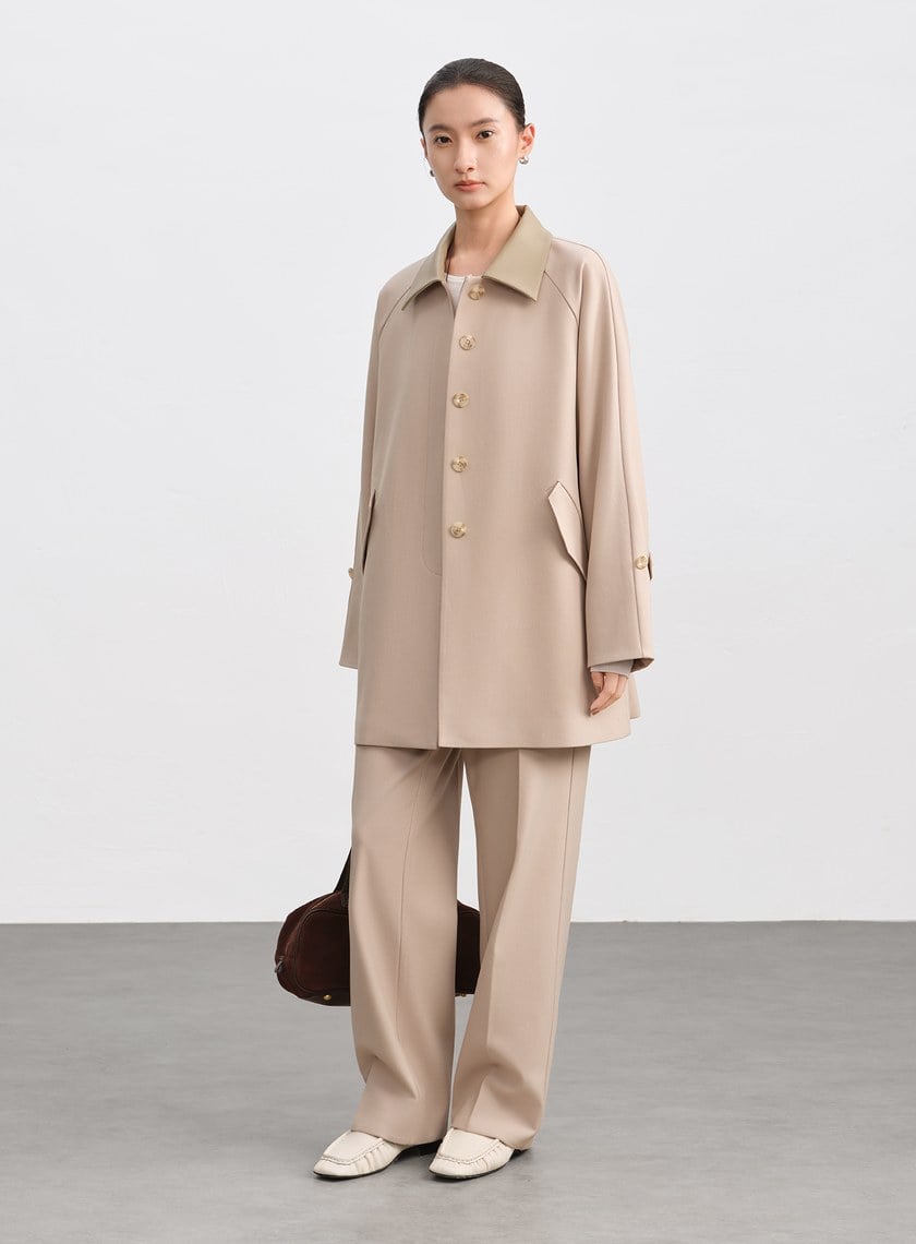 格紋拼接巴恩風中長版風衣