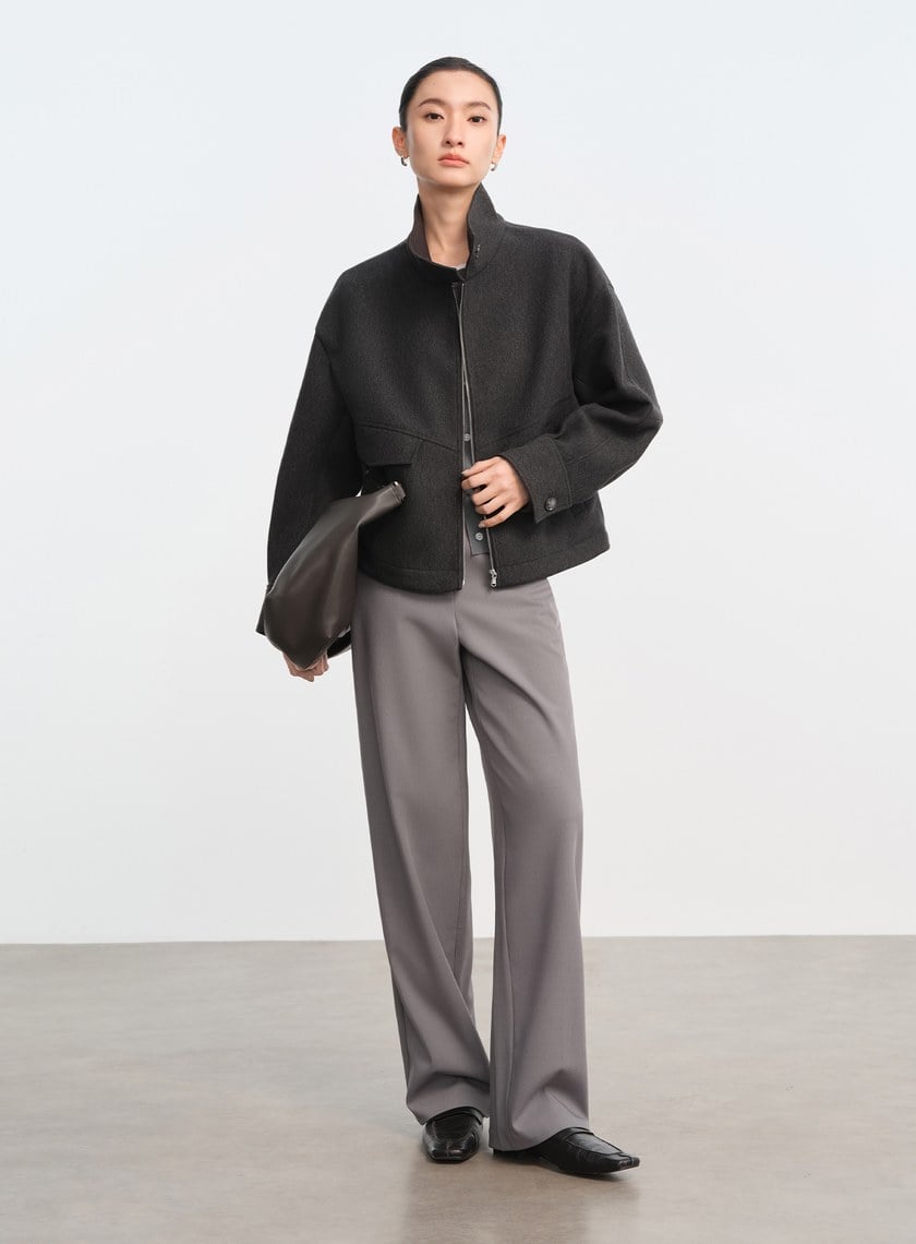 直紋立領休閒外套