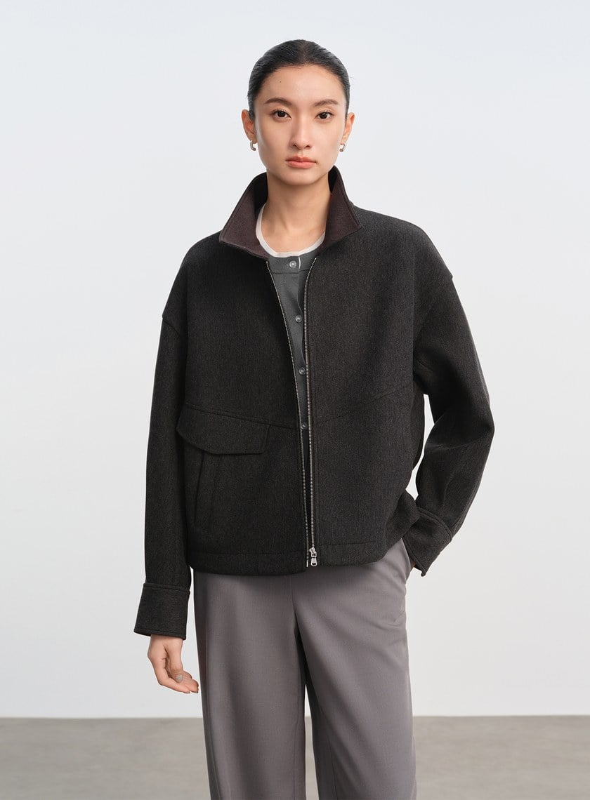 直紋立領休閒外套