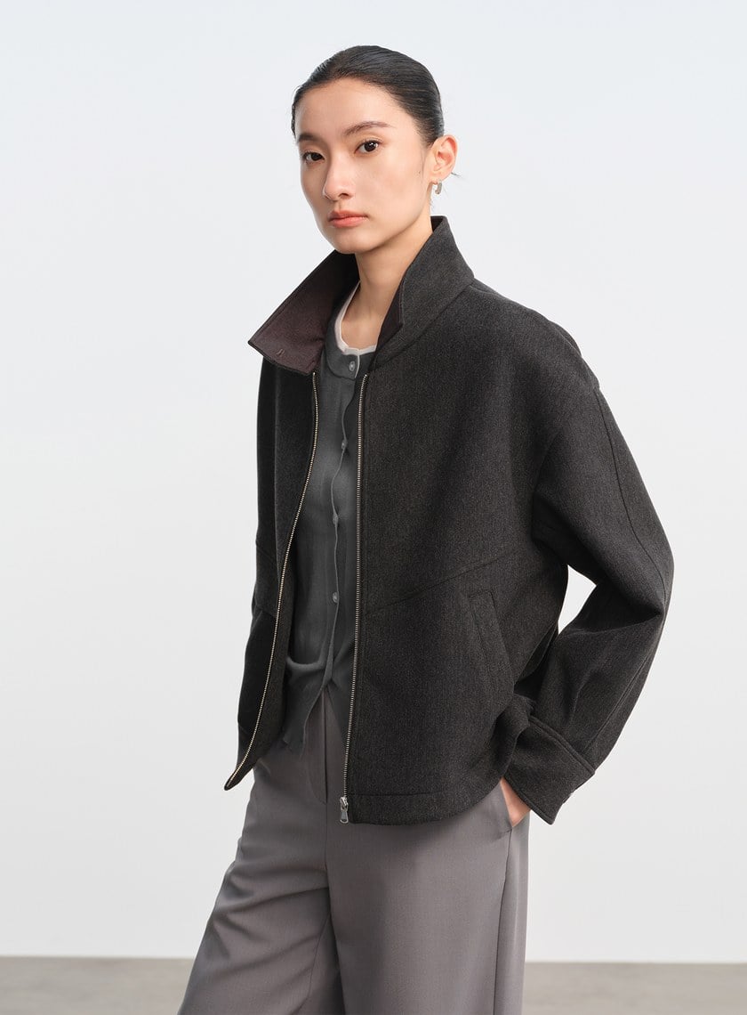 直紋立領休閒外套