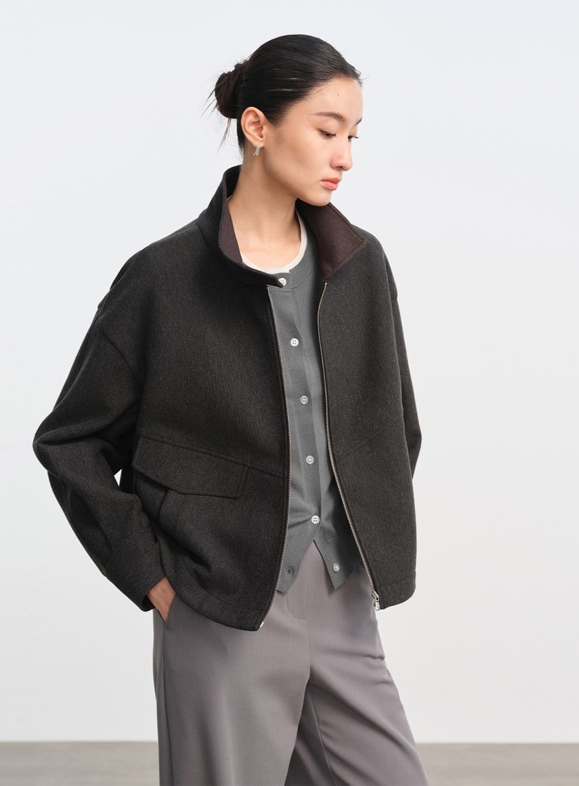 直紋立領休閒外套