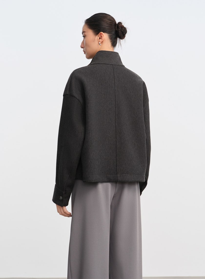 直紋立領休閒外套