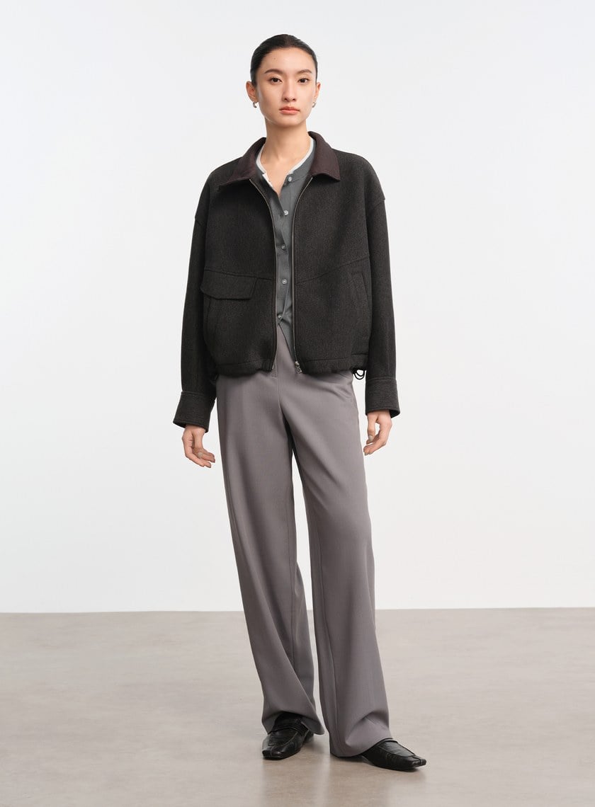 直紋立領休閒外套