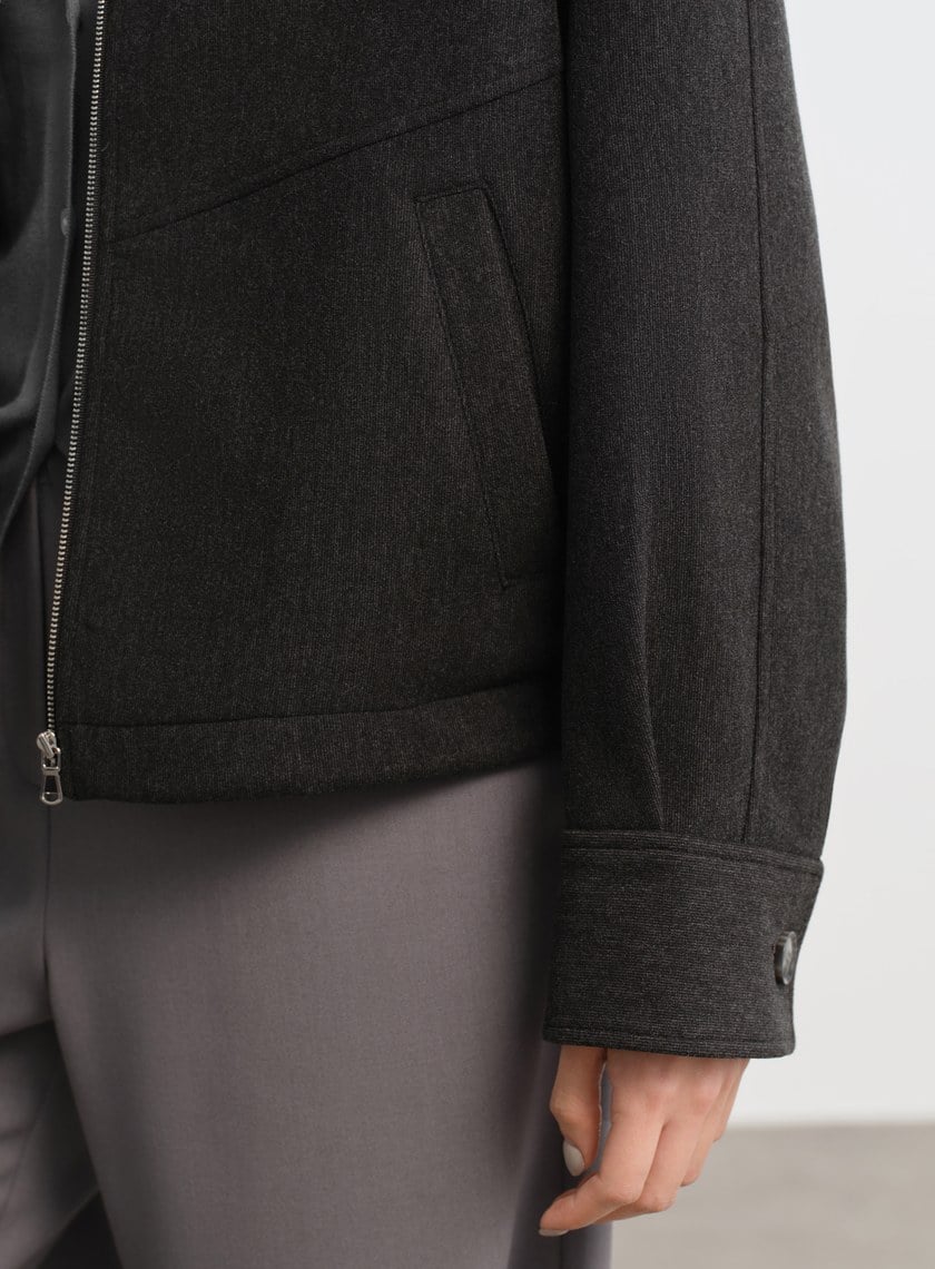 直紋立領休閒外套