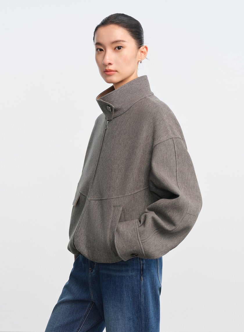 直紋立領休閒外套