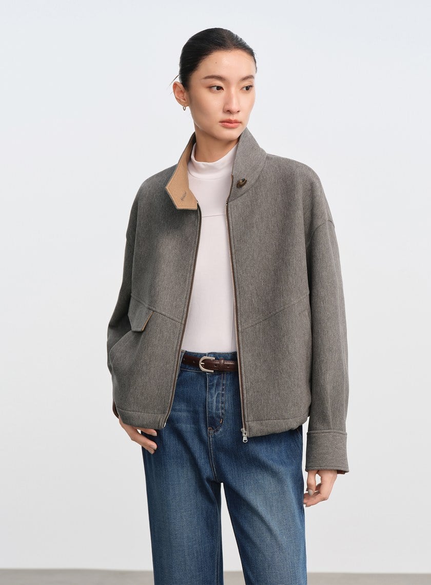 直紋立領休閒外套