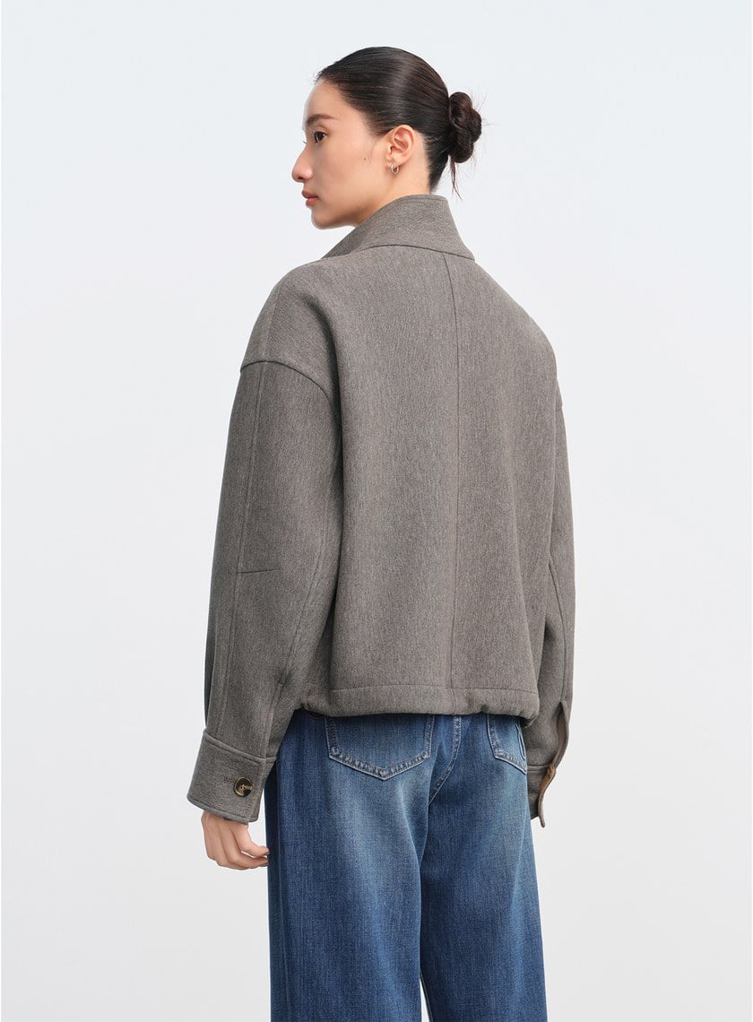 直紋立領休閒外套