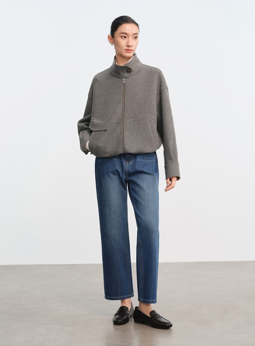 直紋立領休閒外套