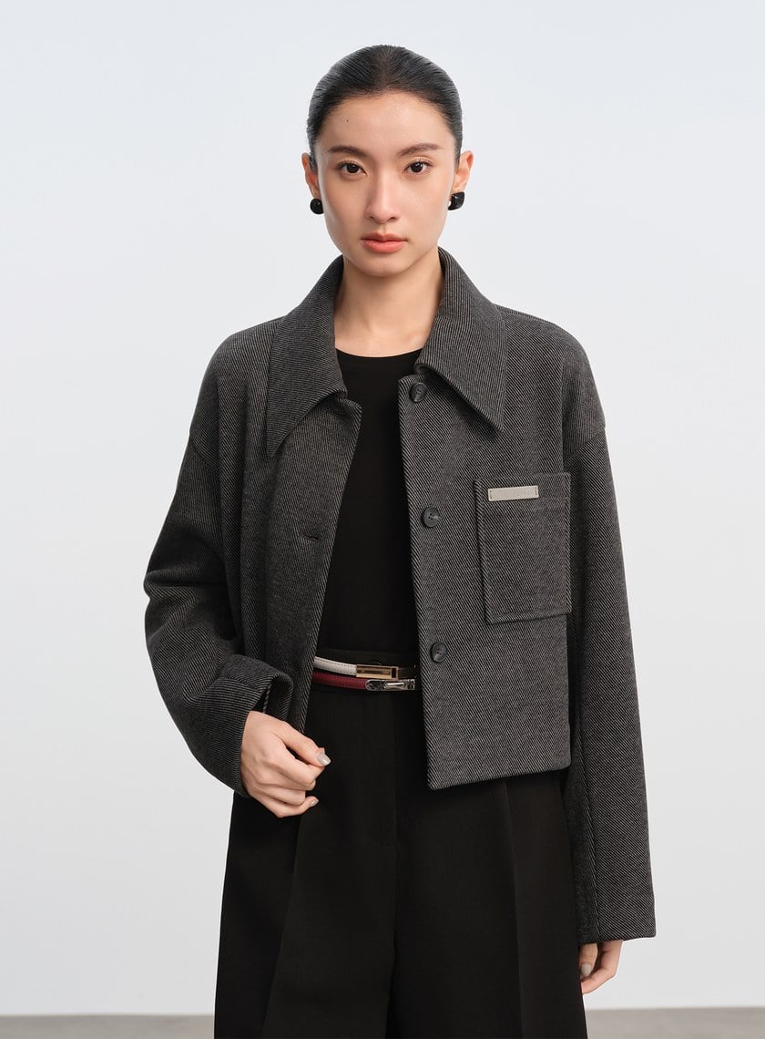 襯衫領弧線短版外套