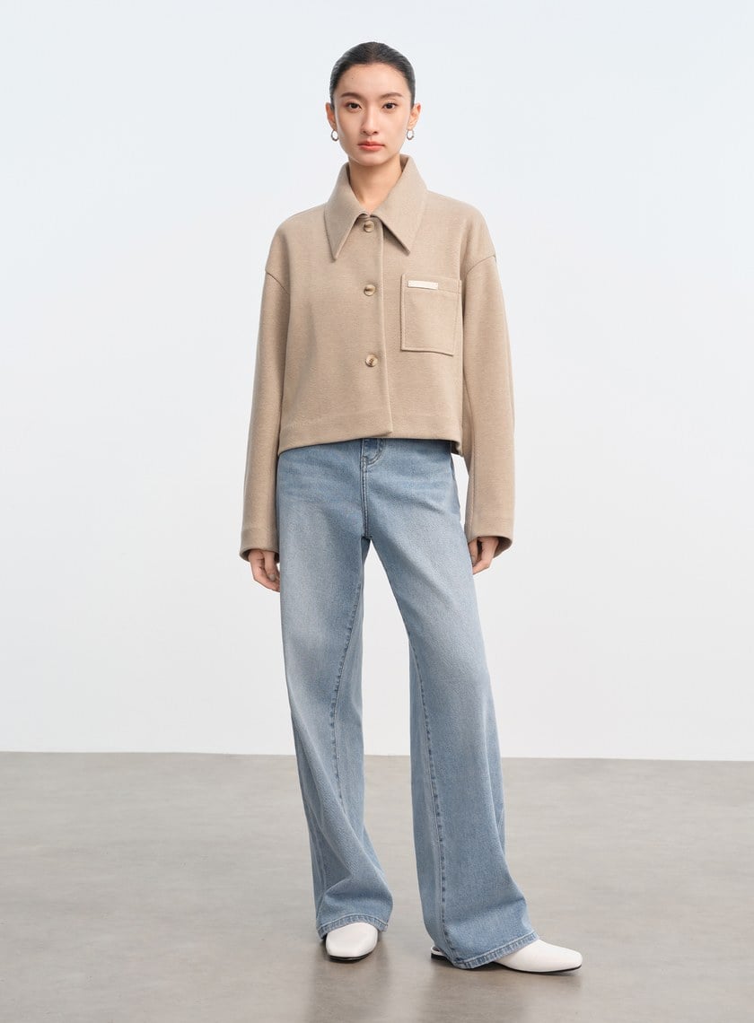 襯衫領弧線短版外套