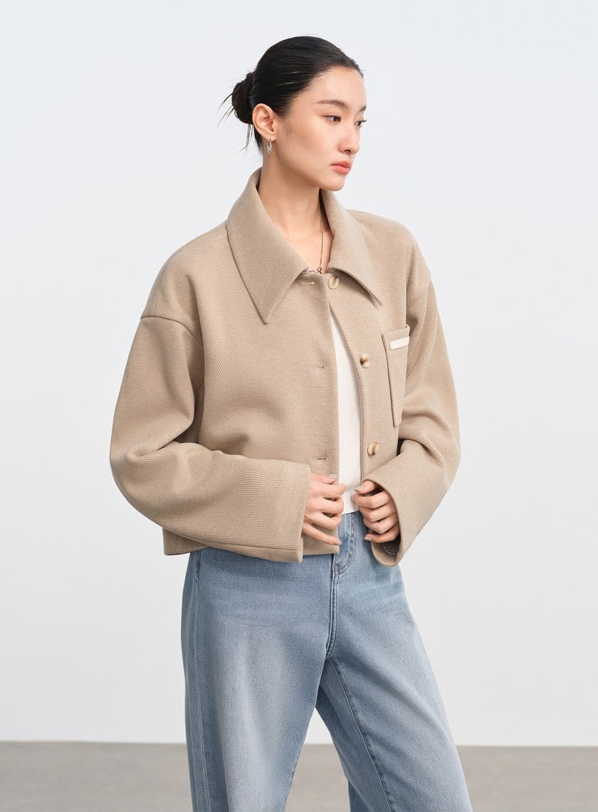 襯衫領弧線短版外套