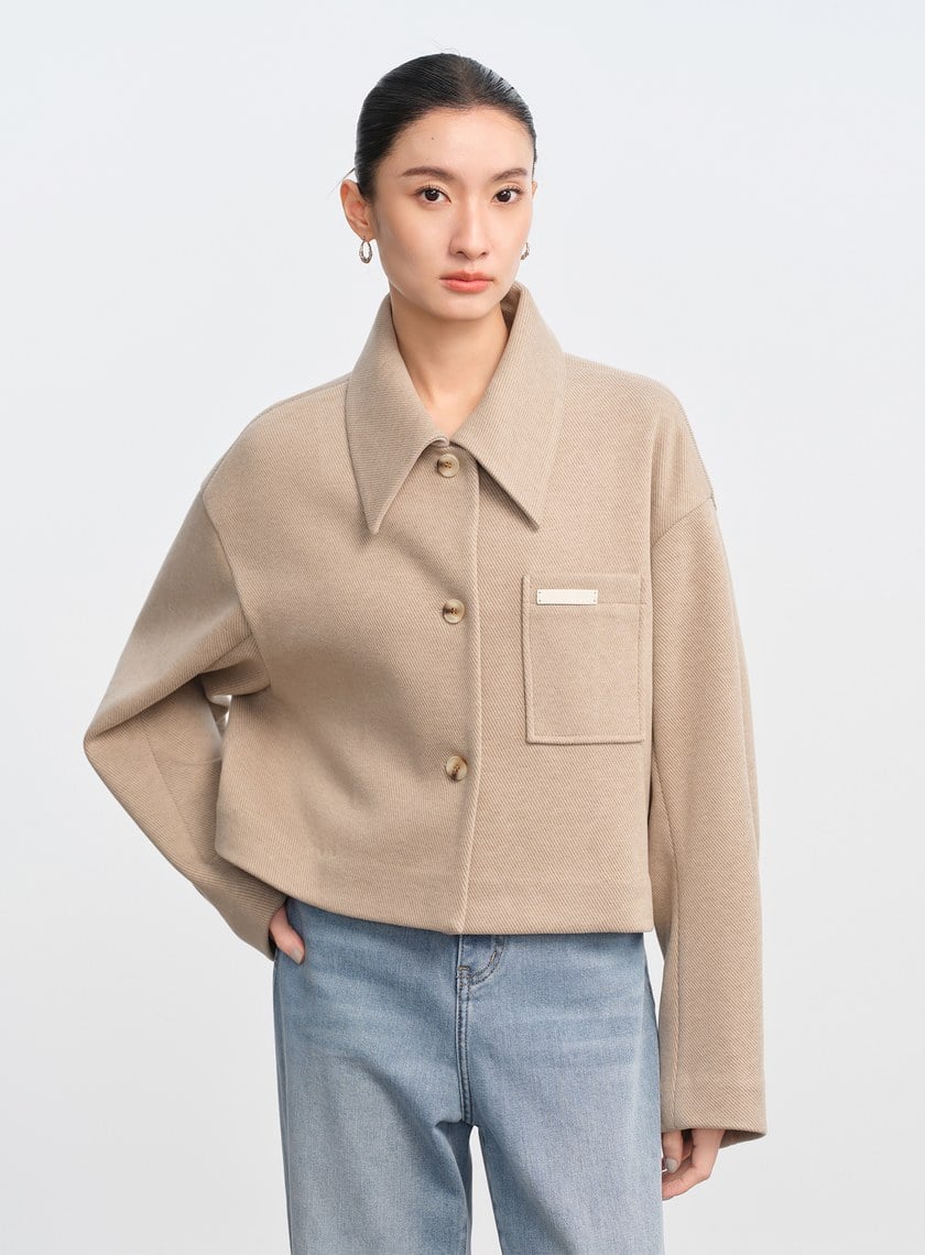 襯衫領弧線短版外套