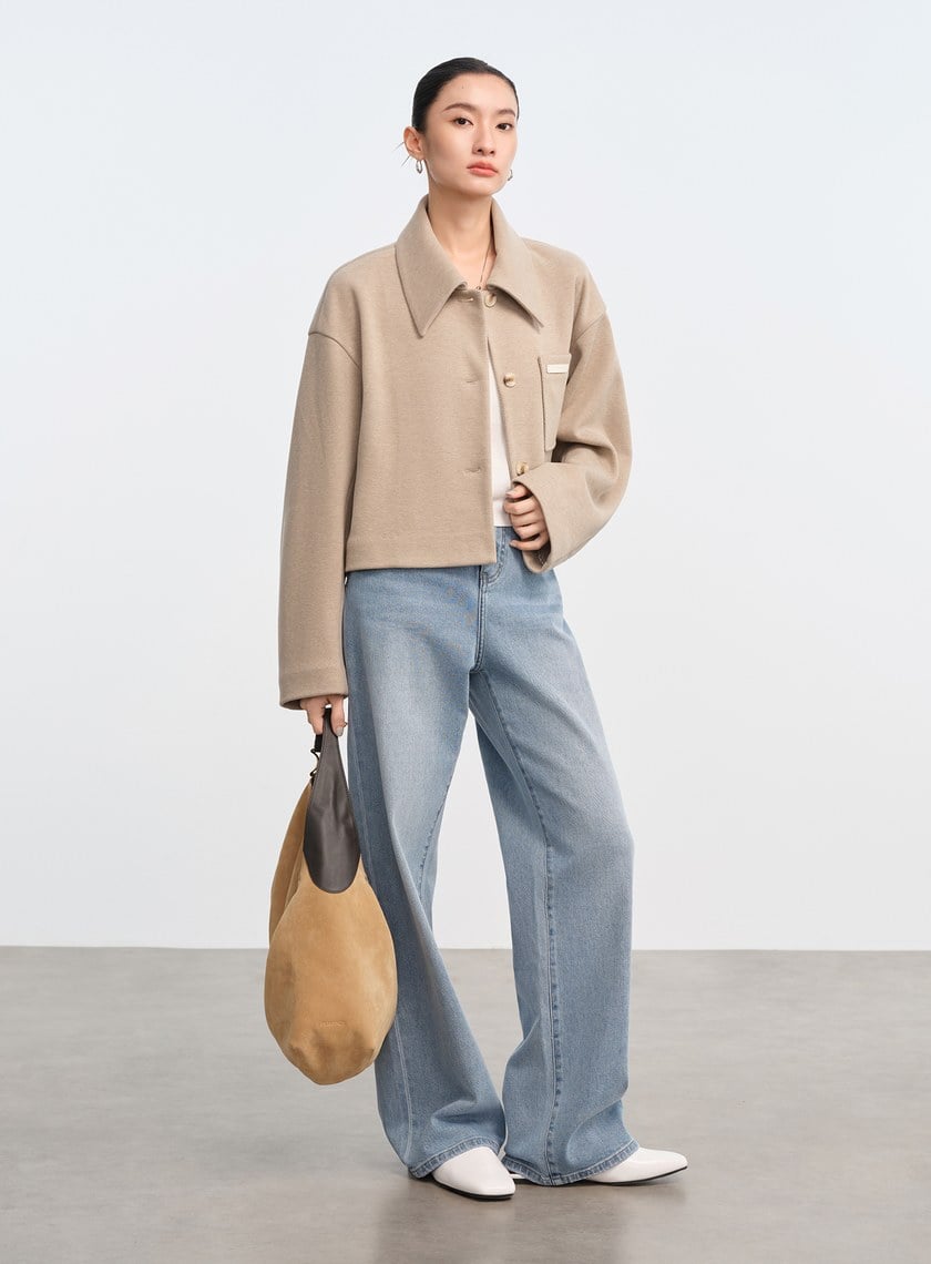 襯衫領弧線短版外套