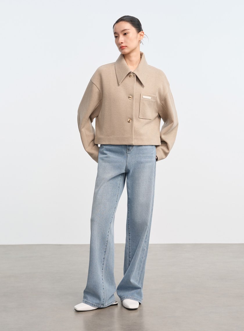 襯衫領弧線短版外套