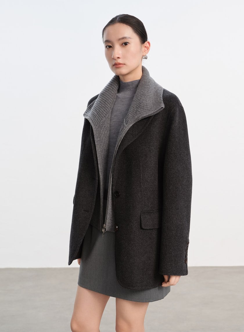 慵懶感翻領針織外套