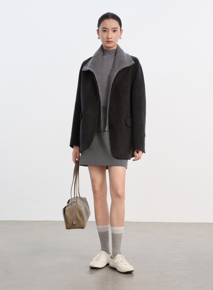 慵懶感翻領針織外套