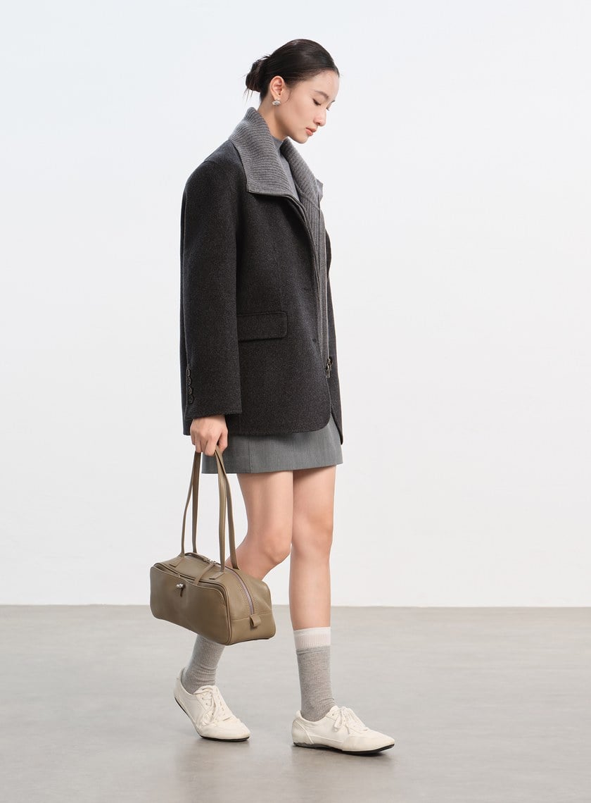 慵懶感翻領針織外套