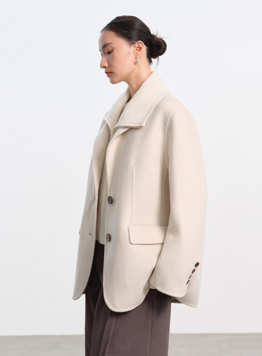 慵懶感翻領針織外套