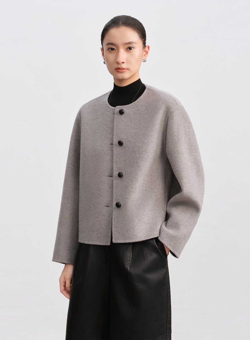 雙面毛呢無領短版外套
