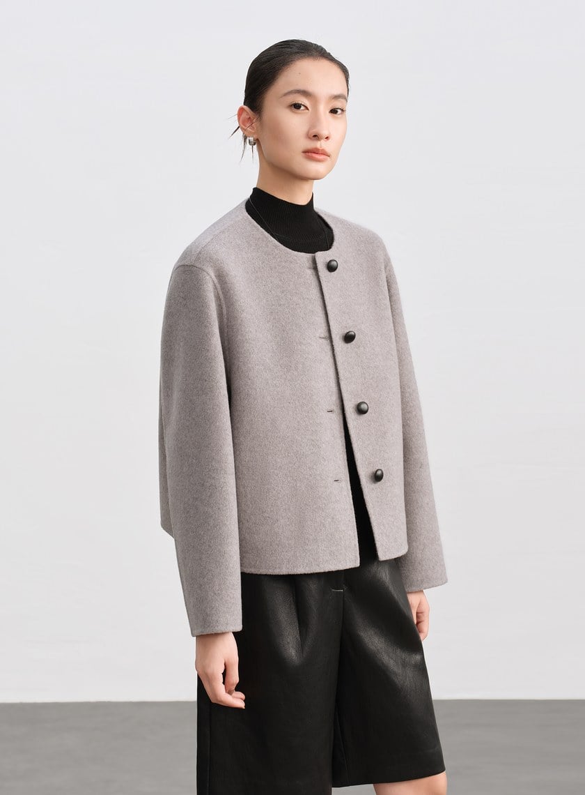 雙面毛呢無領短版外套