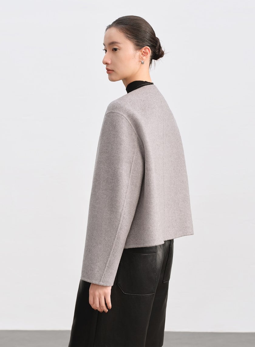 雙面毛呢無領短版外套